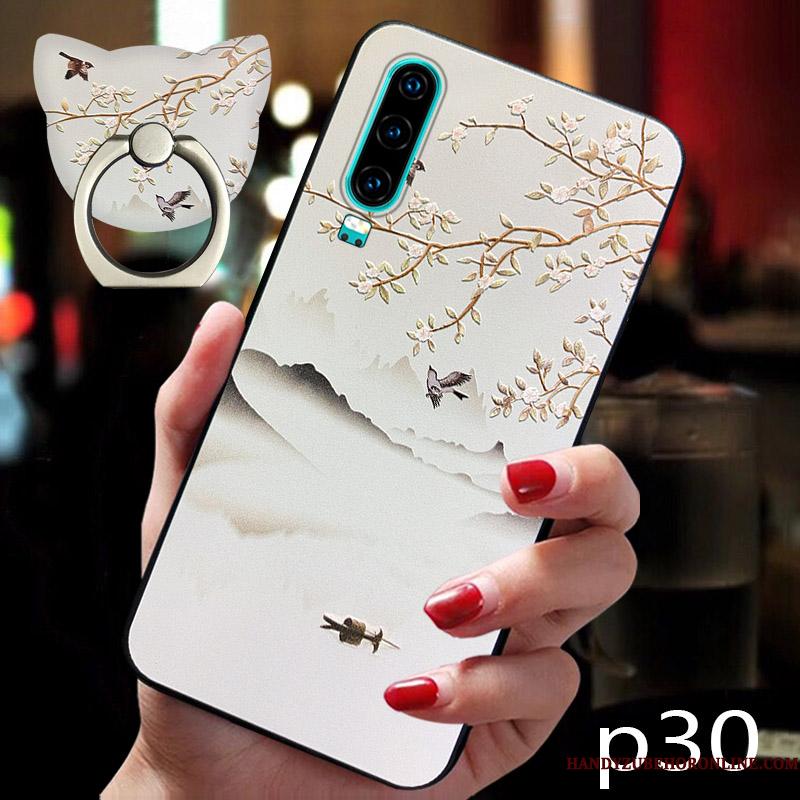 Huawei P30 Alt Inklusive Af Personlighed Kinesisk Stil Hvid Lille Sektion Trendy Telefon Etui
