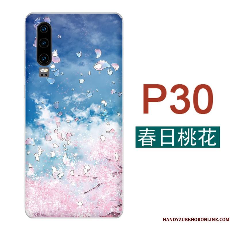 Huawei P30 Cherry Frisk Vind Telefon Etui Håndmalet Blå