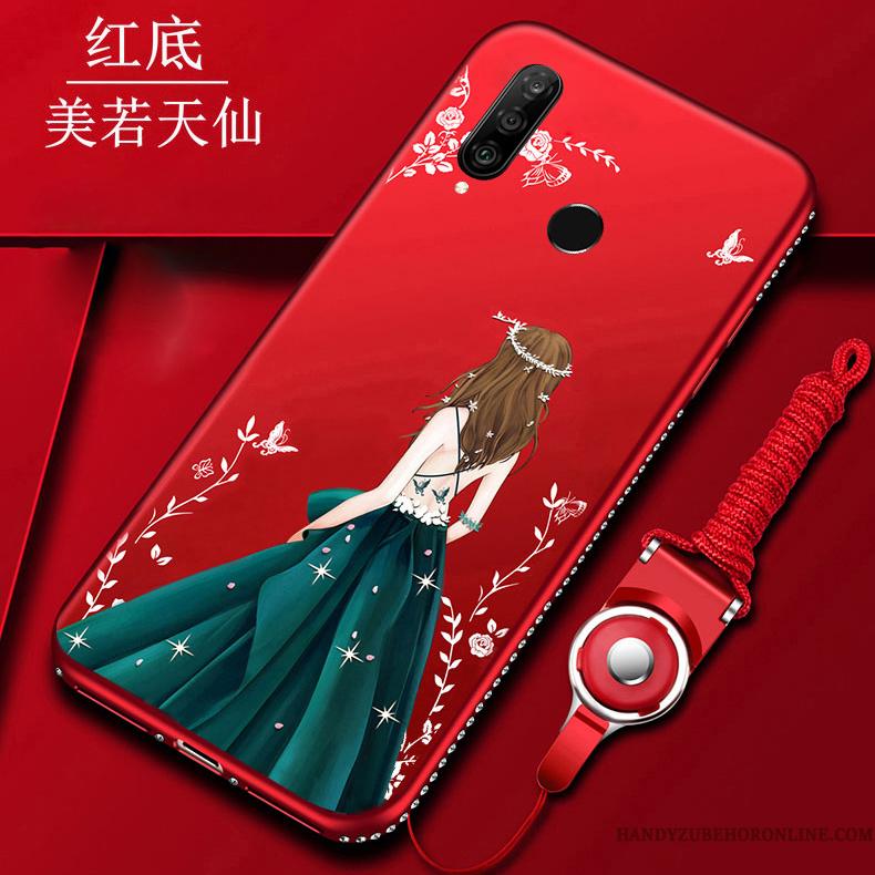 Huawei P30 Lite Kreativ Telefon Etui Blød Hængende Ornamenter Rød Mode