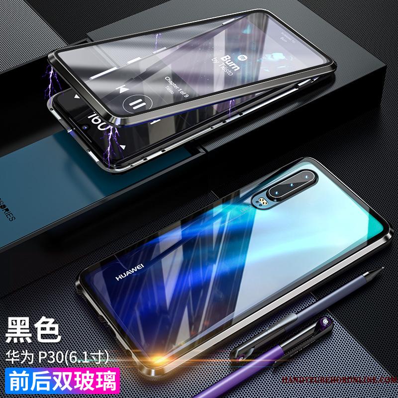 Huawei P30 Mobiltelefon Tynd Telefon Etui Glas Dobbeltsidet Magnetisk Anti-fald
