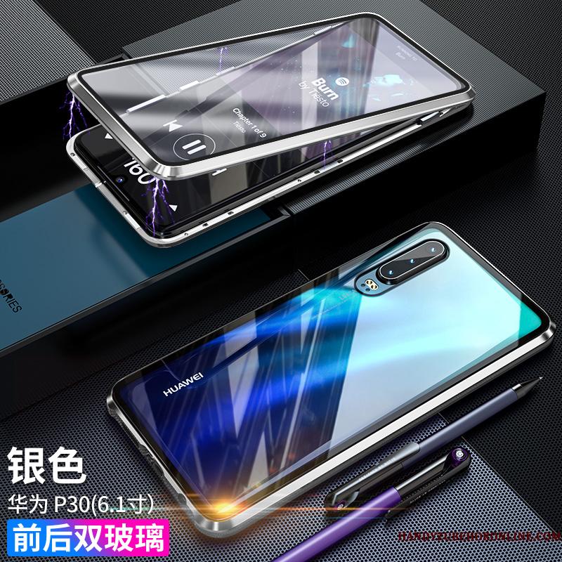 Huawei P30 Mobiltelefon Tynd Telefon Etui Glas Dobbeltsidet Magnetisk Anti-fald