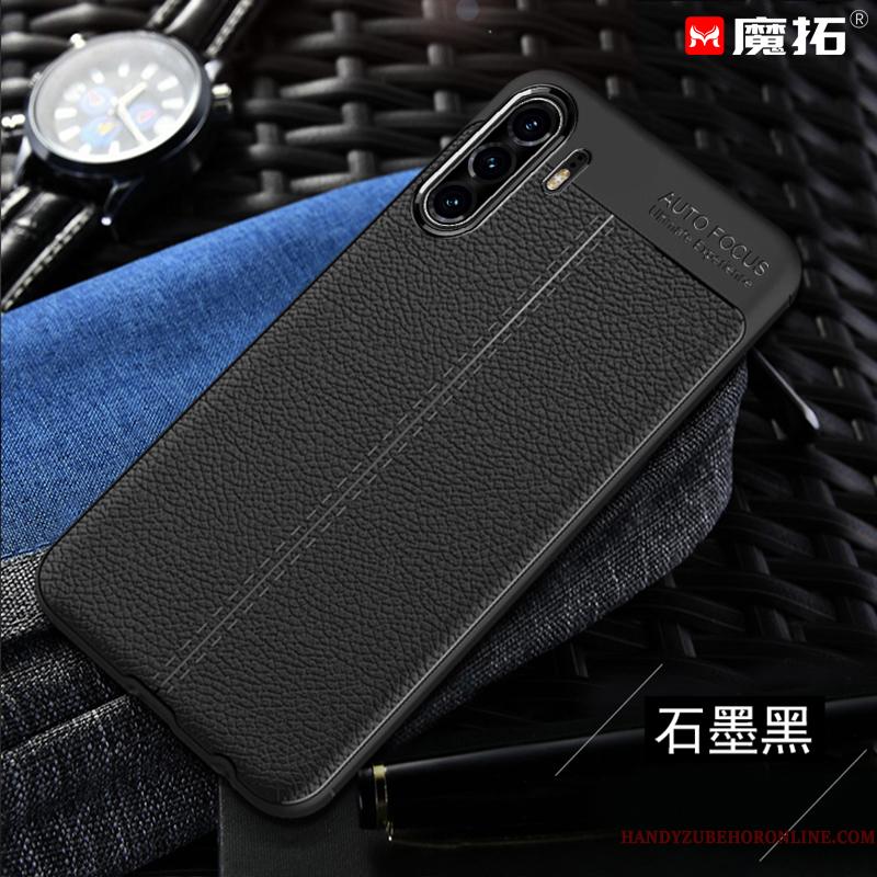 Huawei P30 Pro Etui Lædertaske Beskyttelse Blød Anti-fald Sort Cover Solid Farve