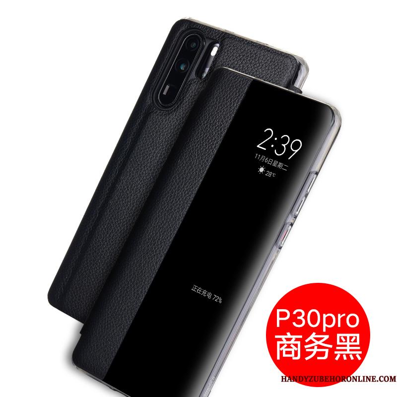 Huawei P30 Pro Folio Cover Ægte Læder Mobiltelefon Telefon Etui Beskyttelse Lædertaske