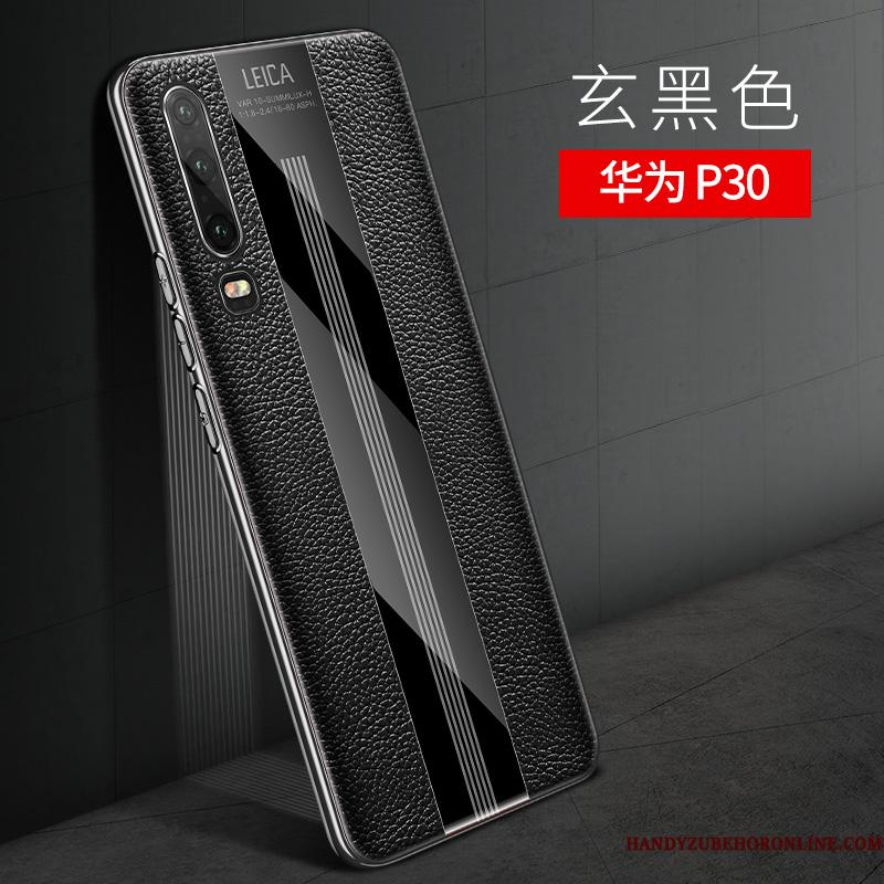 Huawei P30 Tynd Silikone Alt Inklusive Telefon Etui Ægte Læder Net Red Anti-fald