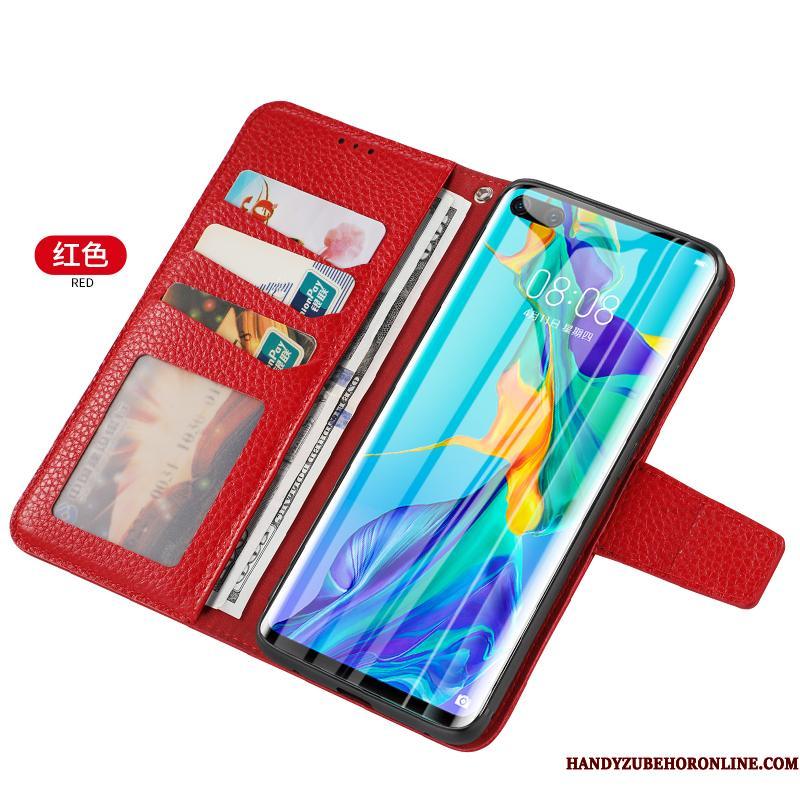 Huawei P40 Lite Rød Kort Ægte Læder Telefon Etui Ny Beskyttelse Tegnebog