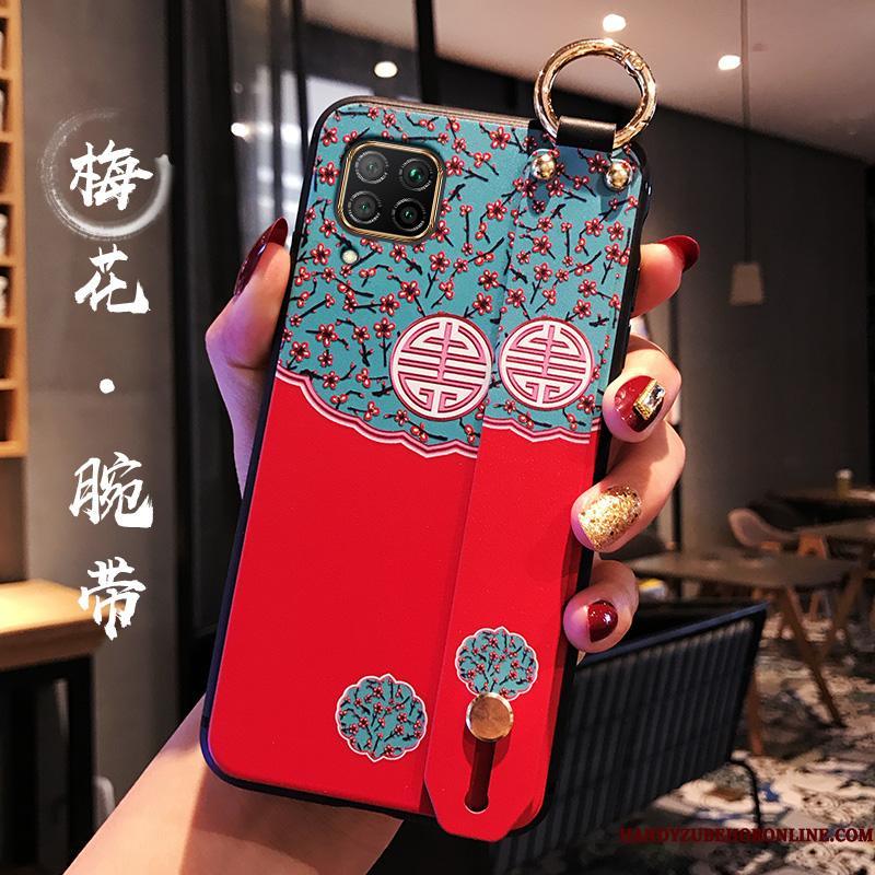 Huawei P40 Lite Trendy Telefon Etui Blød Net Red Nubuck Vind Anti-fald