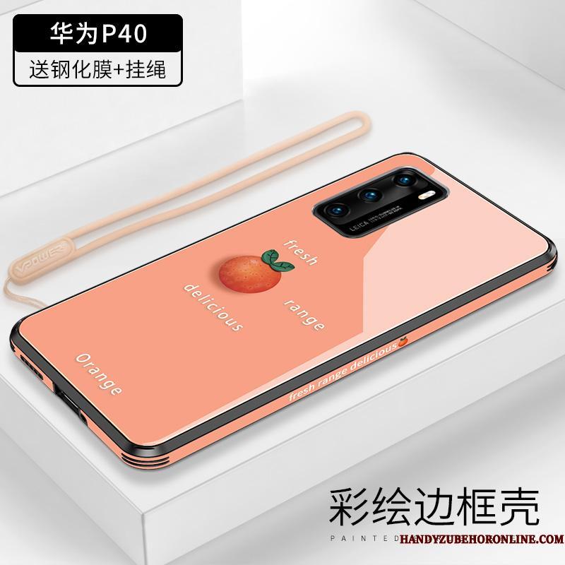 Huawei P40 Net Red Anti-fald Cover Orange Telefon Etui Vind Beskyttelse