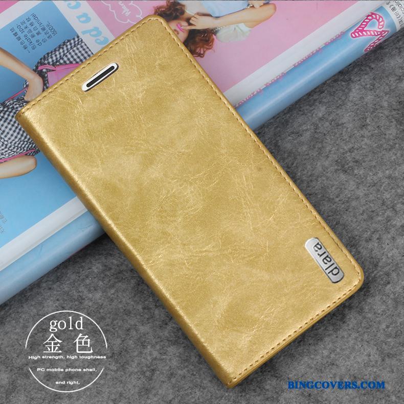 Huawei P8 Lite Blød Guld Lædertaske Cover Silikone Beskyttelse Telefon Etui