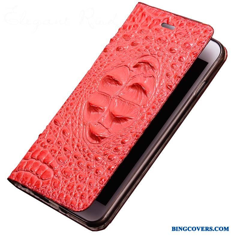 Huawei P8 Lite Ægte Læder Rød Cover Folio Telefon Etui Anti-fald Lædertaske