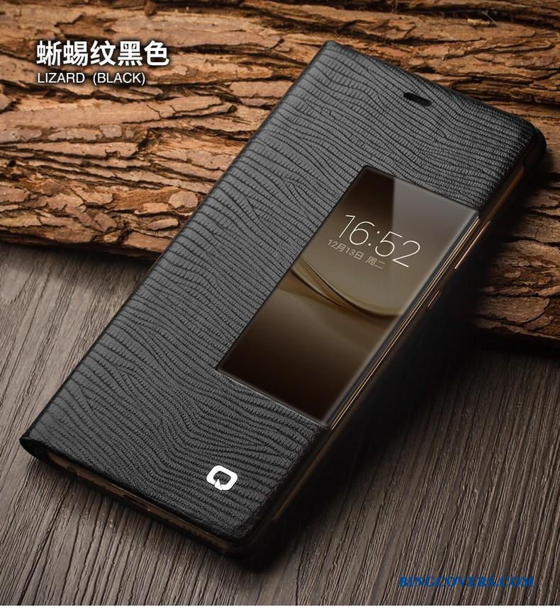 Huawei P9 Etui Business Cover Mobiltelefon Ægte Læder Sort Beskyttelse Vækstdvale