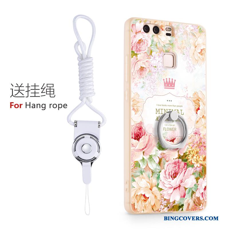 Huawei P9 Etui Smuk Relief Ring Cartoon Silikone Af Personlighed Lyseblå