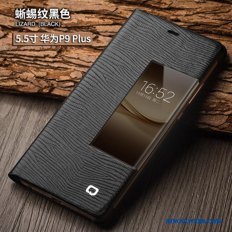 Huawei P9 Plus Folio Sort Beskyttelse Business Vækstdvale Telefon Etui Cover
