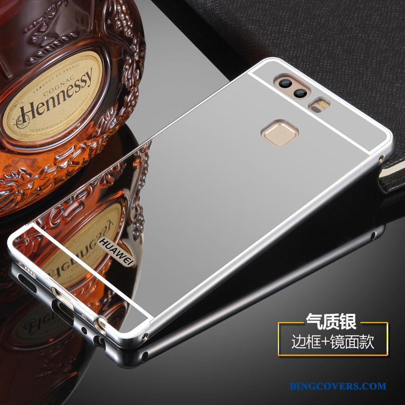 Huawei P9 Plus Spejl Bagdæksel Beskyttelse Ramme Etui Relief Sølv