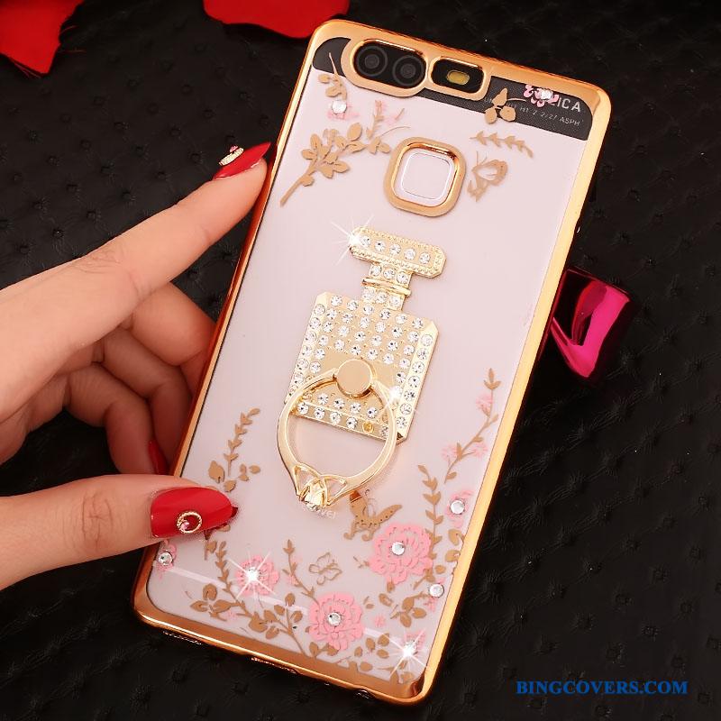 Huawei P9 Ring Guld Beskyttelse Cover Etui Telefon Silikone