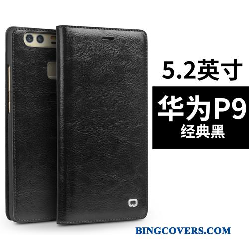 Huawei P9 Ægte Læder Mobiltelefon Folio Anti-fald Beskyttelse Cover Etui