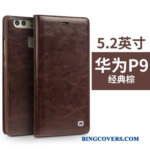 Huawei P9 Ægte Læder Mobiltelefon Folio Anti-fald Beskyttelse Cover Etui
