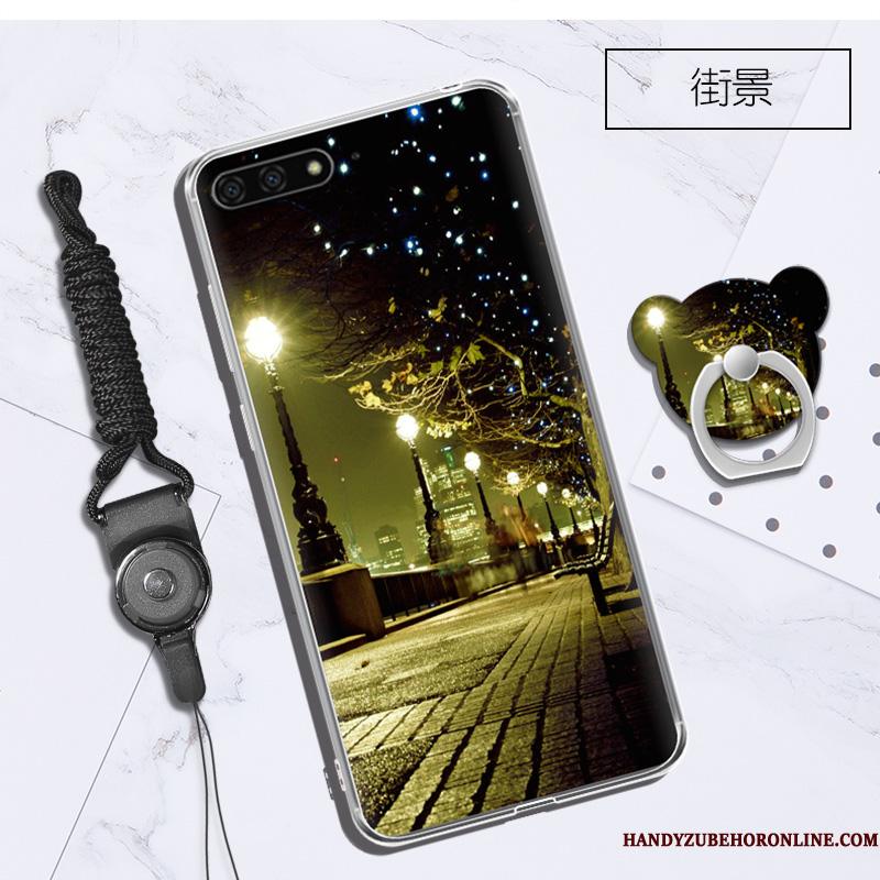 Huawei Y6 2018 Cover Blå Silikone Telefon Etui Hængende Hals