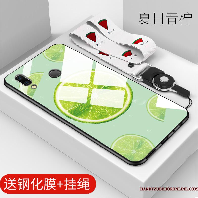 Huawei Y7 2019 Etui Hærdet Glas Grøn Anti-fald Trend Hængende Ornamenter Mobiltelefon Hård
