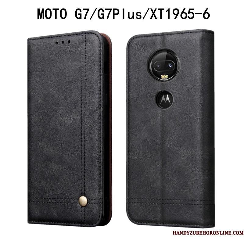 Moto G7 Plus Folio Anti-fald Beskyttelse Cover Telefon Etui Vintage Lædertaske