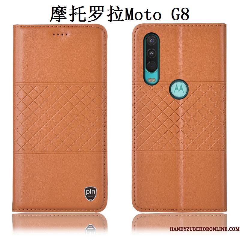 Moto G8 Alt Inklusive Beskyttelse Telefon Etui Rød Cover Anti-fald Ægte Læder