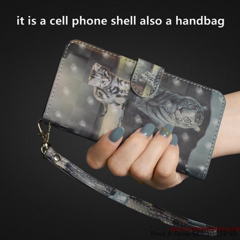 Moto G8 Beskyttelse Kat Telefon Etui Anti-fald Folio Blå Kort