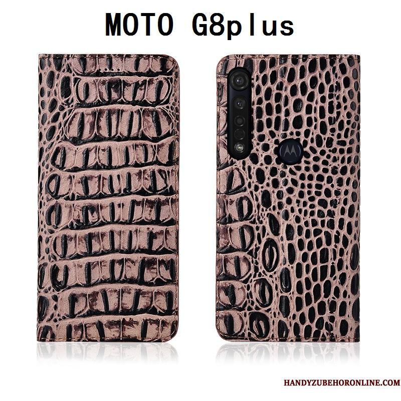Moto G8 Plus Anti-fald Telefon Etui Alt Inklusive Mobiltelefon Ægte Læder Blød Cover