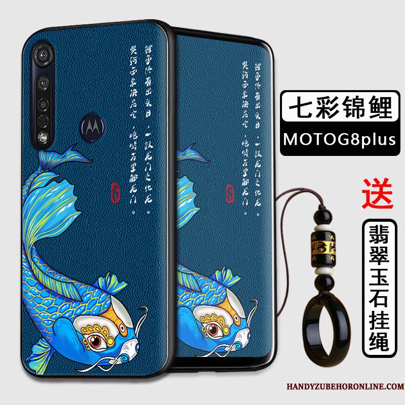 Moto G8 Plus Blød Sort Anti-fald Cover Silikone Kinesisk Stil Telefon Etui