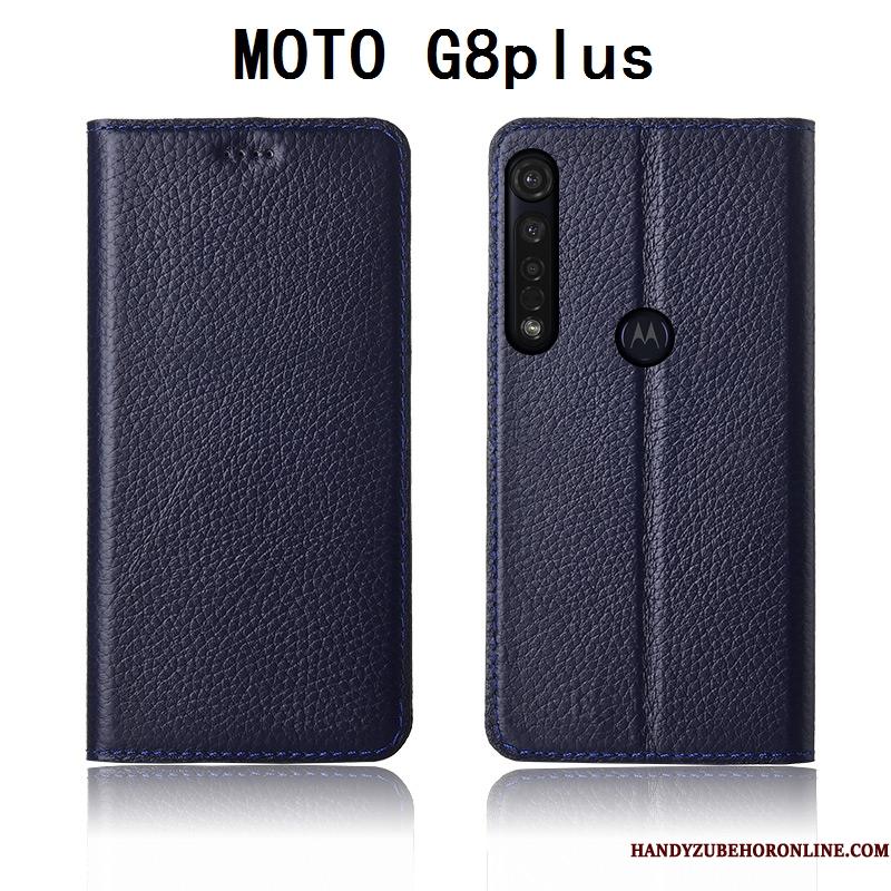 Moto G8 Plus Telefon Etui Alt Inklusive Silikone Ny Litchi Lædertaske Cover