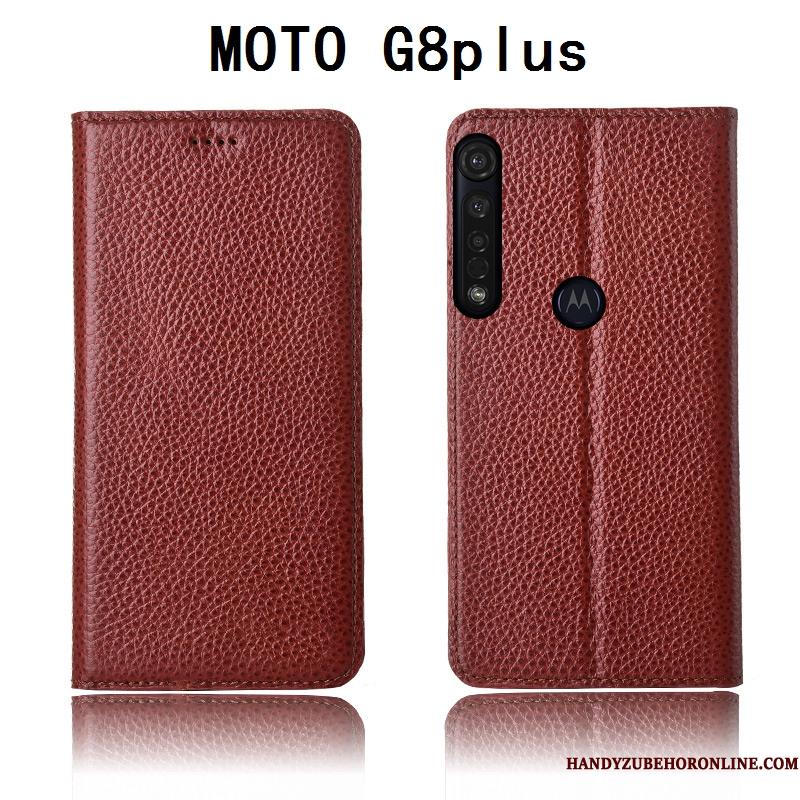 Moto G8 Plus Telefon Etui Alt Inklusive Silikone Ny Litchi Lædertaske Cover