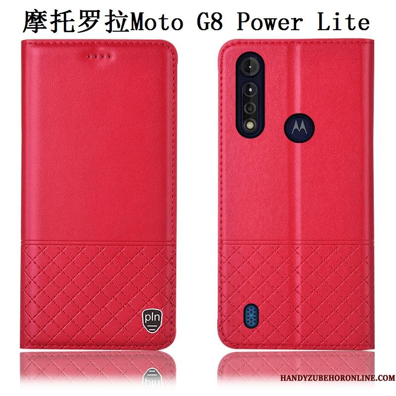Moto G8 Power Lite Beskyttelse Cover Anti-fald Alt Inklusive Ægte Læder Blå Telefon Etui