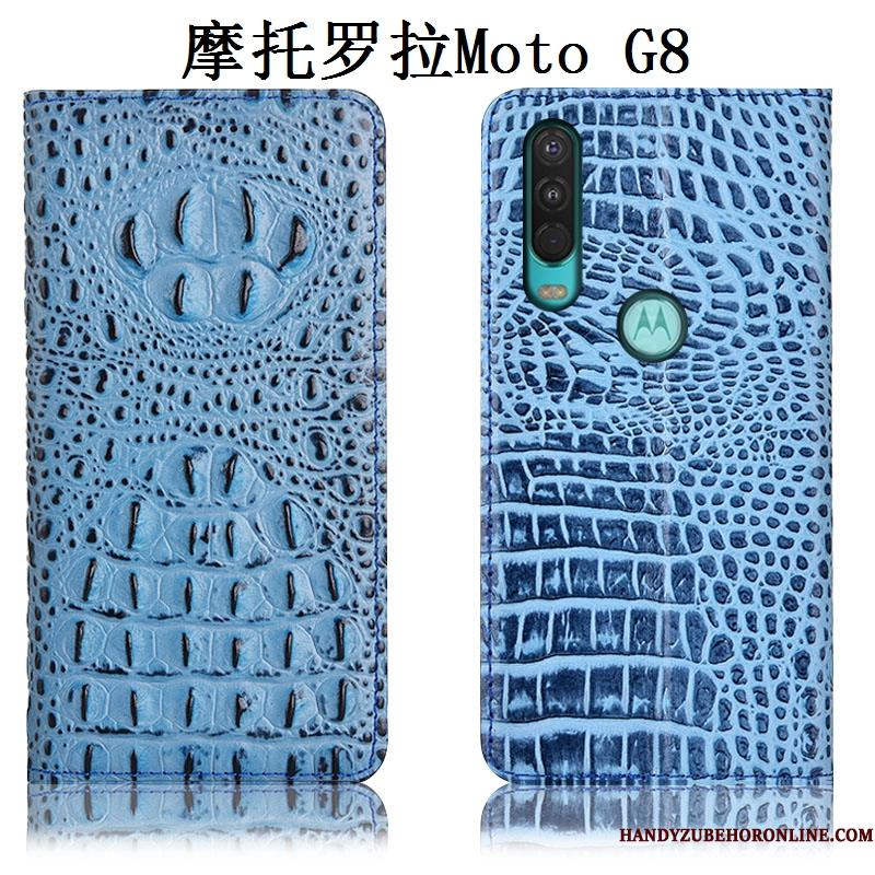 Moto G8 Ægte Læder Telefon Etui Lædertaske Sort Anti-fald