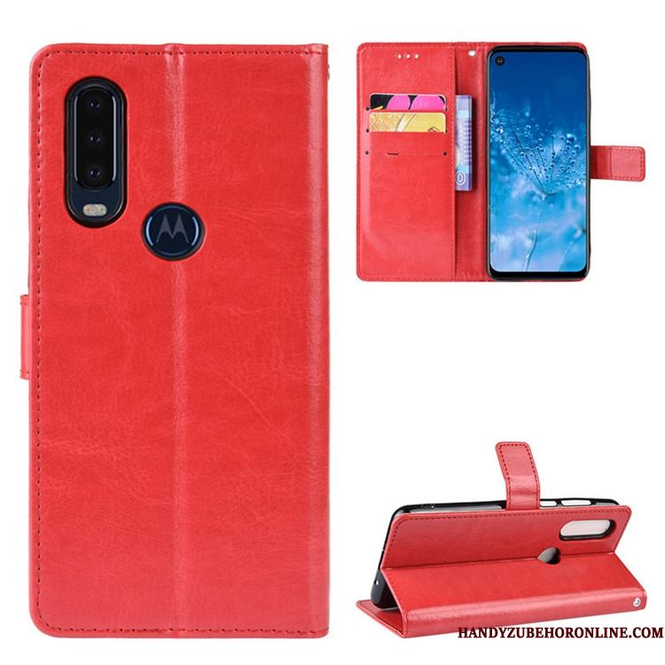 Motorola One Action Clamshell Beskyttelse Telefon Etui Lædertaske Rød Magnetisk Spænde