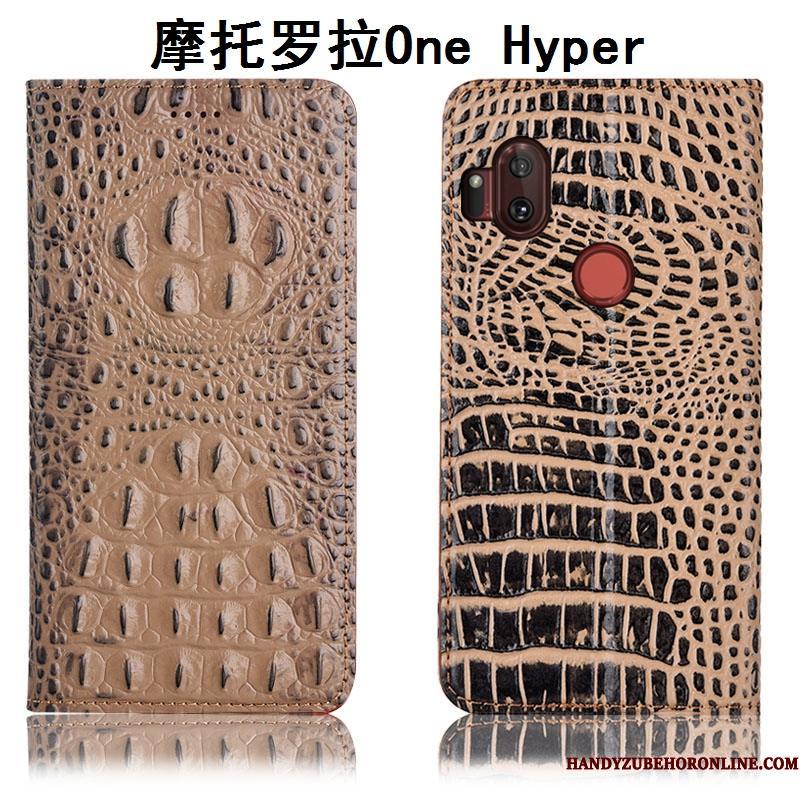 Motorola One Hyper Alt Inklusive Folio Beskyttelse Telefon Etui Cover Ægte Læder