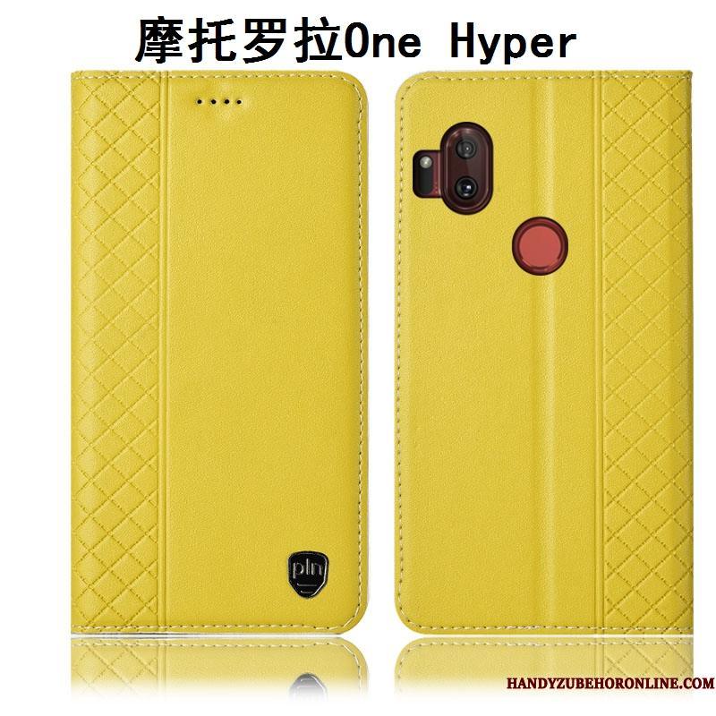 Motorola One Hyper Beskyttelse Telefon Etui Folio Gul Cover Anti-fald Lædertaske