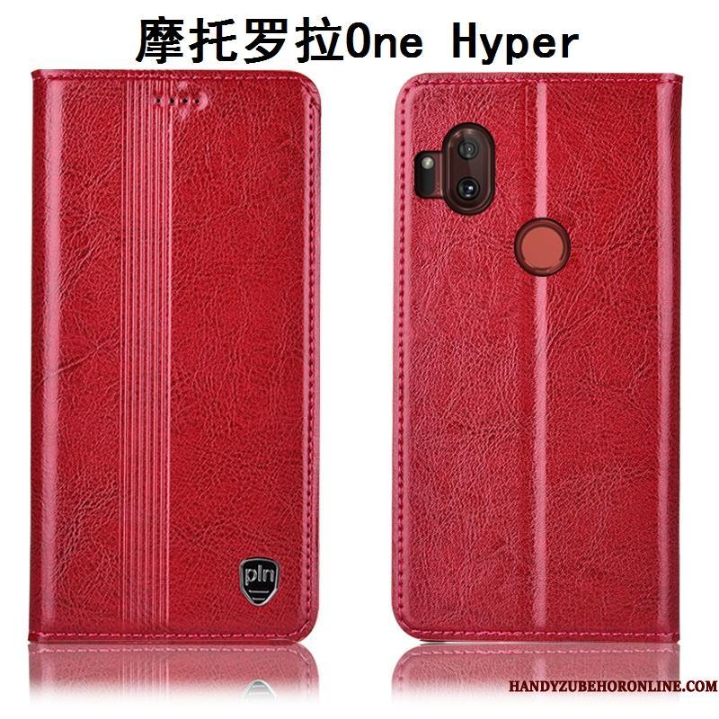 Motorola One Hyper Folio Beskyttelse Telefon Etui Cover Alt Inklusive Rød Ægte Læder