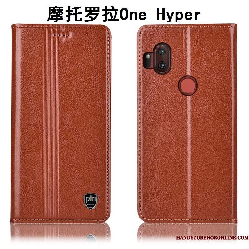 Motorola One Hyper Folio Beskyttelse Telefon Etui Cover Alt Inklusive Rød Ægte Læder