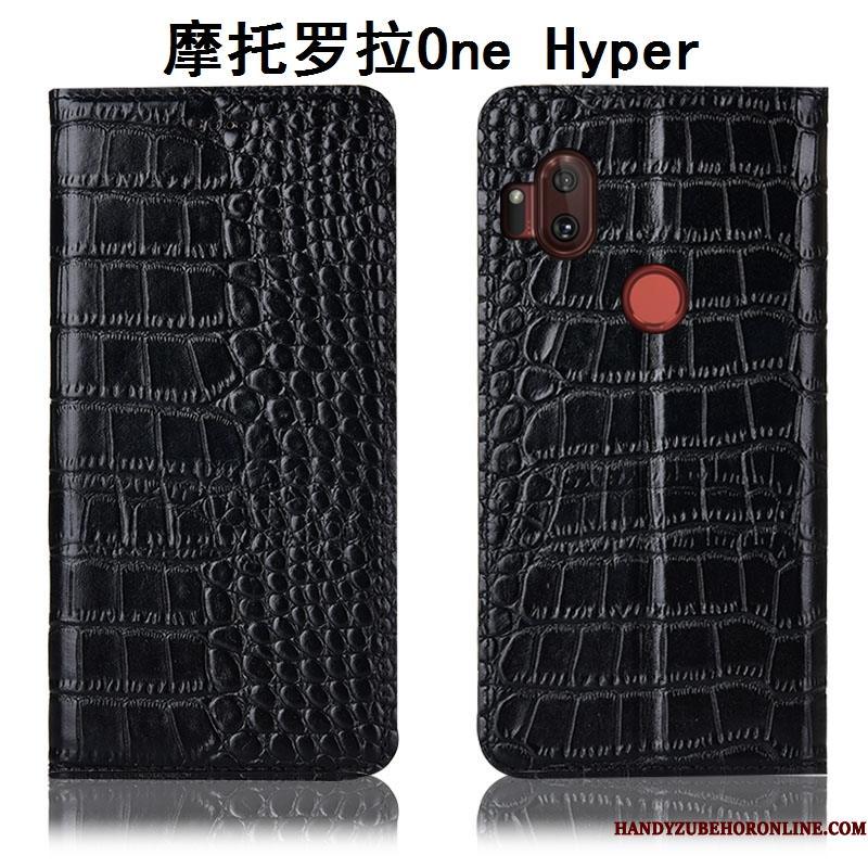 Motorola One Hyper Telefon Etui Krokodille Folio Brun Beskyttelse Cover Anti-fald