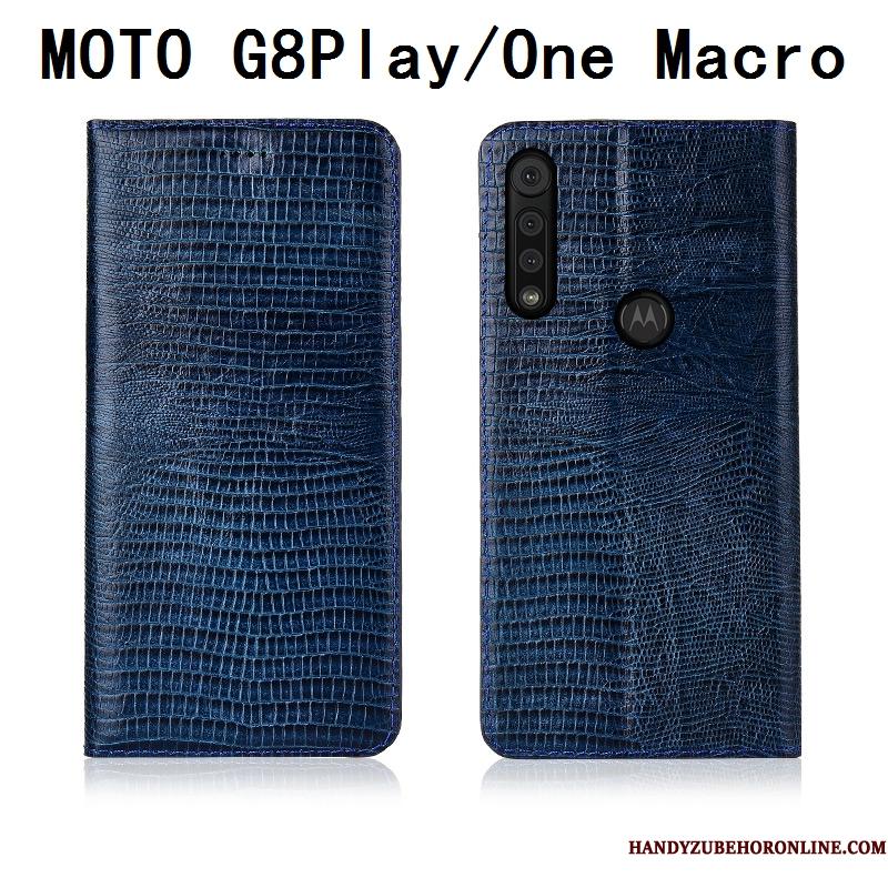 Motorola One Macro Beskyttelse Cover Etui Silikone Ægte Læder Mobiltelefon Anti-fald