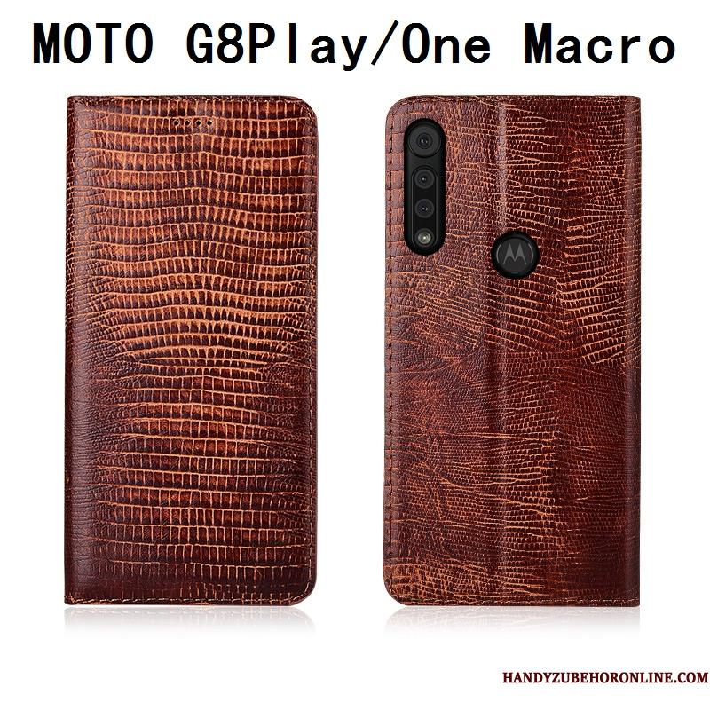 Motorola One Macro Beskyttelse Cover Etui Silikone Ægte Læder Mobiltelefon Anti-fald
