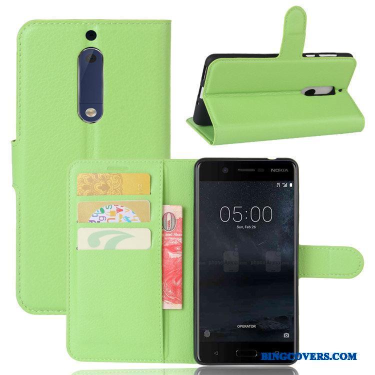 Nokia 5 Mobiltelefon Litchi Beskyttelse Lædertaske Kort Telefon Etui Cover