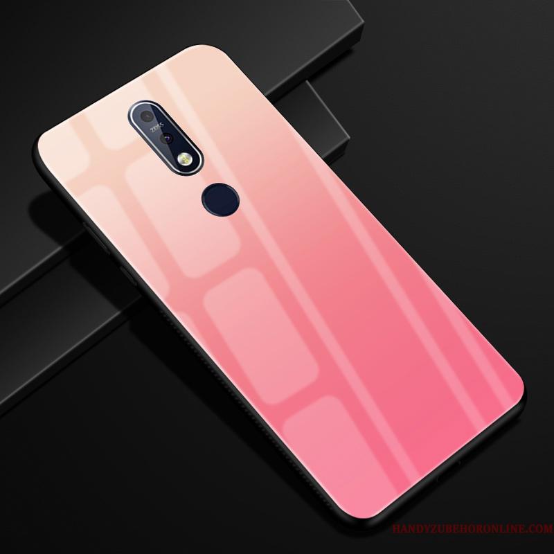 Nokia 7.1 Beskyttelse Gradient Anti-fald Telefon Etui Cover Rød Glas