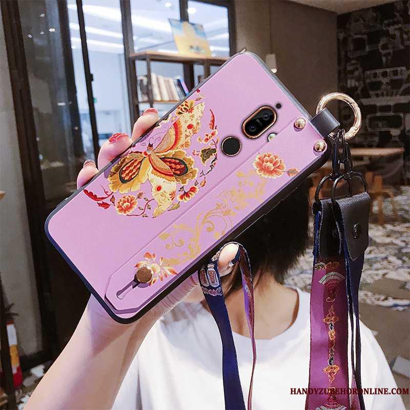 Nokia 7 Plus Skønhed Hængende Ornamenter Kinesisk Stil Lyserød Anti-fald Etui Pu