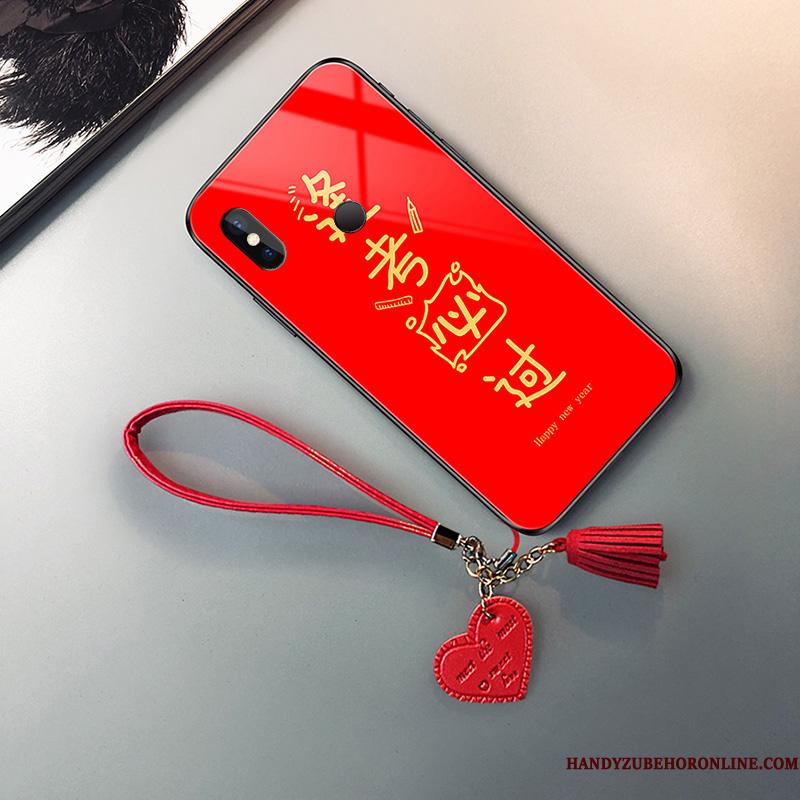 Redmi Note 6 Pro Anti-fald Rød Glas Telefon Etui Hård Kreativ