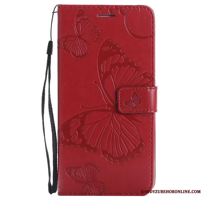 Redmi Note 7 Blød Rød Telefon Etui Sommerfugl Blomster Lille Sektion Lædertaske Beskyttelse