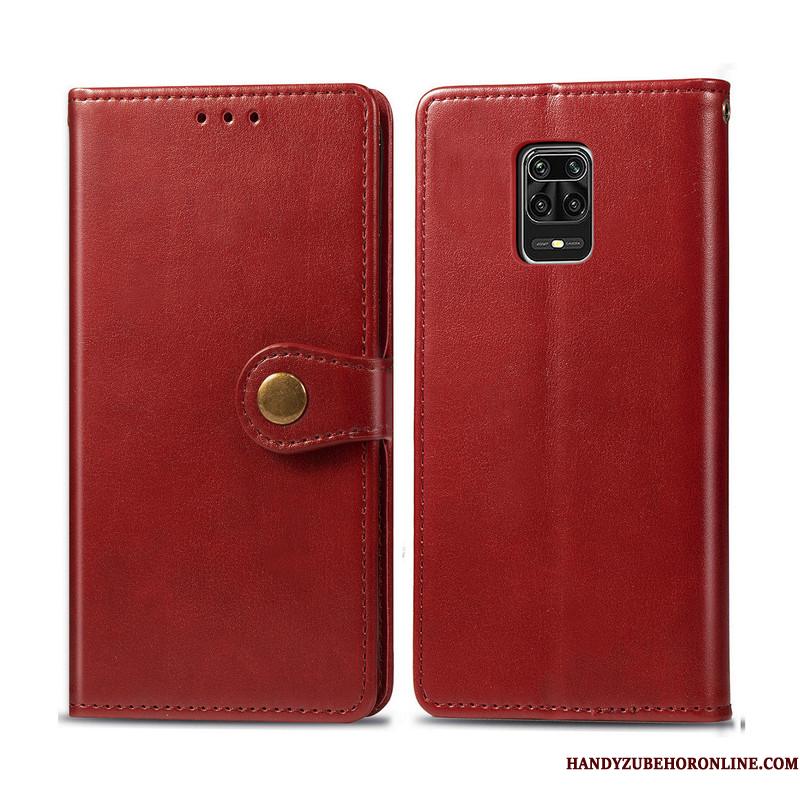 Redmi Note 9 Pro Etui Beskyttelse Hængende Ornamenter Lædertaske Folio Solid Farve Simple Rød