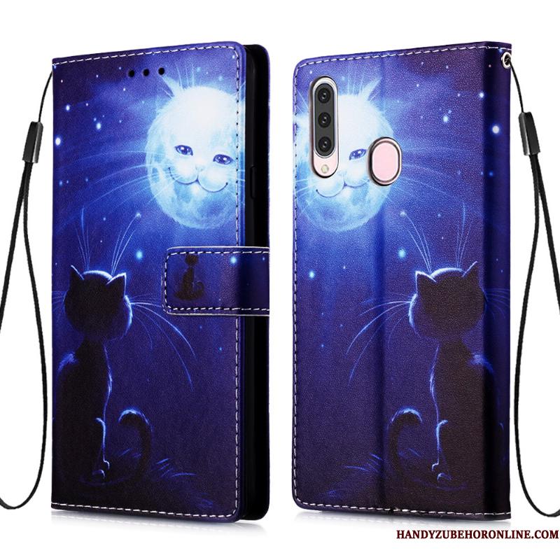 Samsung Galaxy A20s Etui Stjerne Mobiltelefon Blå Lædertaske Kort Folio Blød