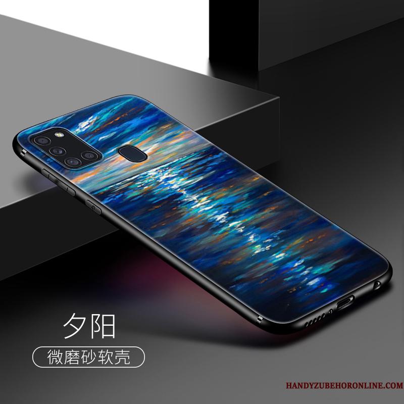 Samsung Galaxy A21s Blå Nubuck Kreativ Af Personlighed Blød Telefon Etui Smuk