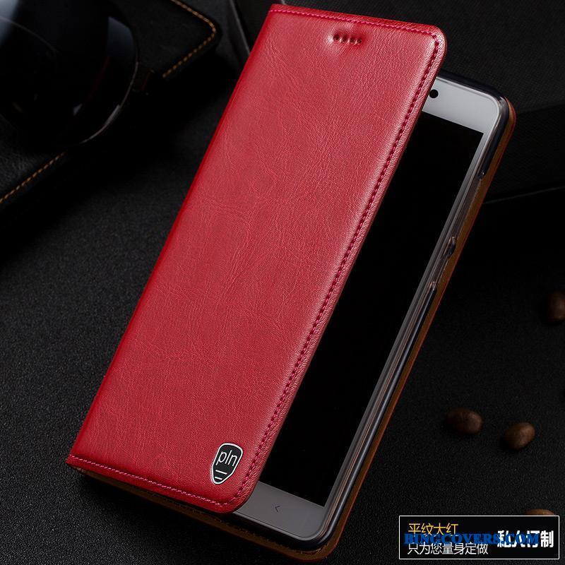 Samsung Galaxy A5 2015 Ægte Læder Folio Anti-fald Stjerne Rød Mobiltelefon Telefon Etui