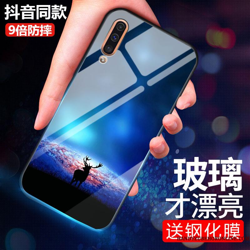 Samsung Galaxy A50 Etui Af Personlighed Cover Blå Hærdet Glas Net Red Silikone Beskyttelse