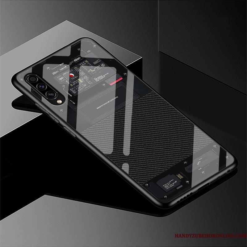 Samsung Galaxy A50s Anti-fald Telefon Etui Kreativ Nubuck Blå Net Red Glas
